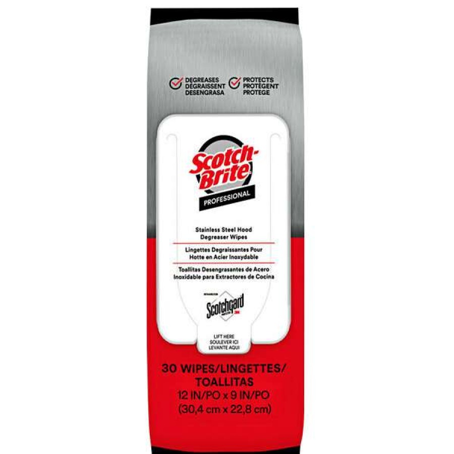 Cleaning Chemicals * | 3M 36397 Scotch-Brite 9 X 12 Stainless Steel Hood Degreaser Wipes With Scotchgard Protector 30/Pack