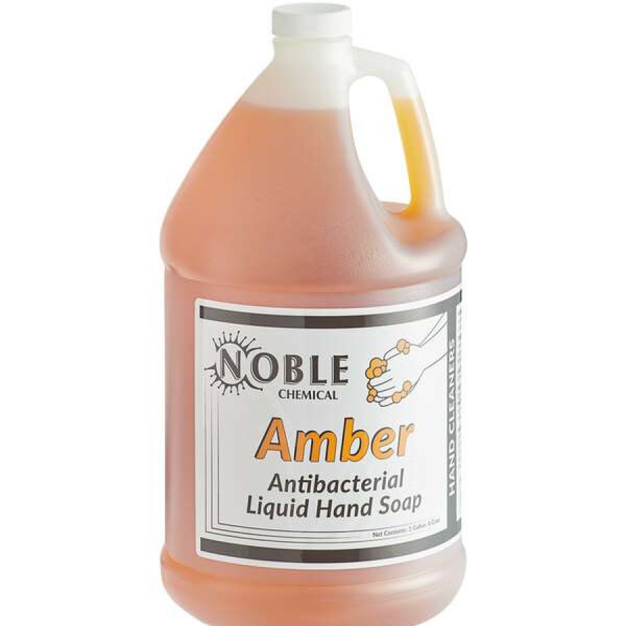 Hand Soap And Sanitizer * | Noble Chemical 1 Gallon / 128 Oz. Amber Liquid Antibacterial Hand Soap 4/Case