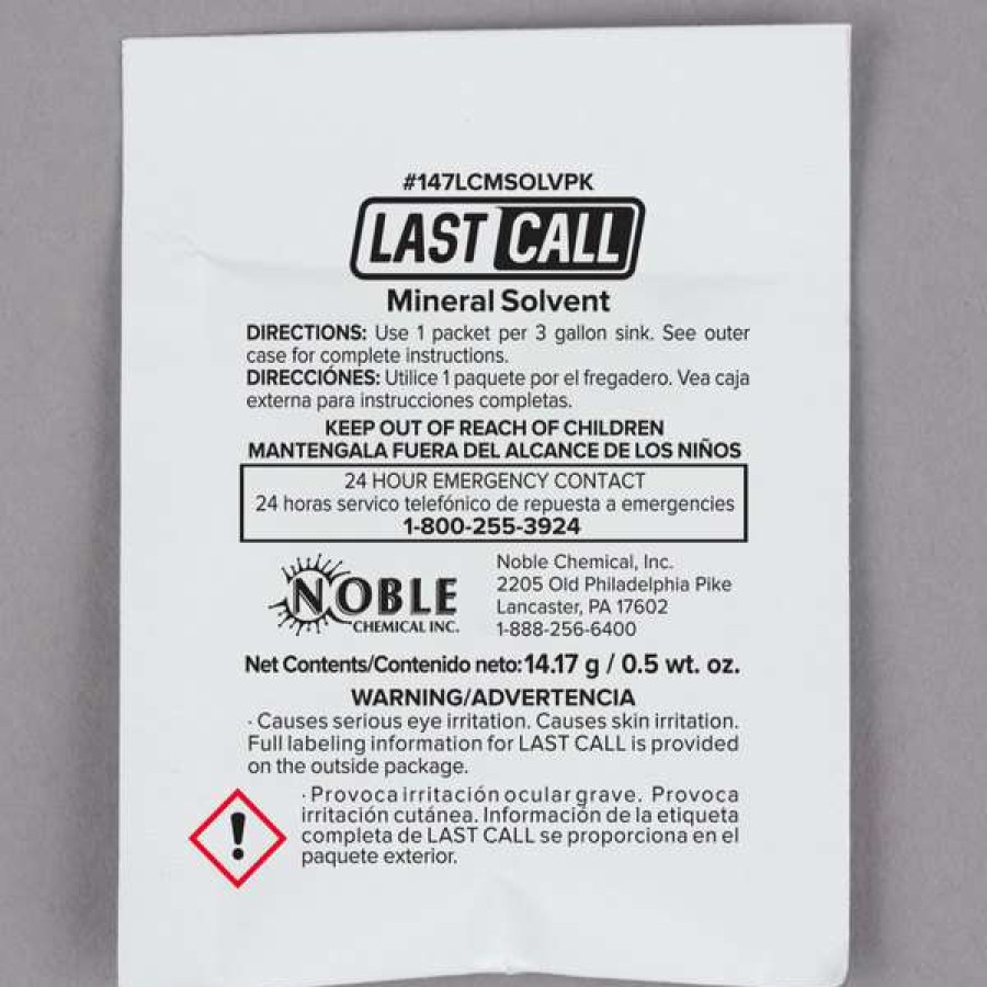 Cleaning Chemicals * | Noble Chemical 0.5 Oz. Last Call Mineral Solvent Powdered Bar Glass Cleaner Packet 100/Case