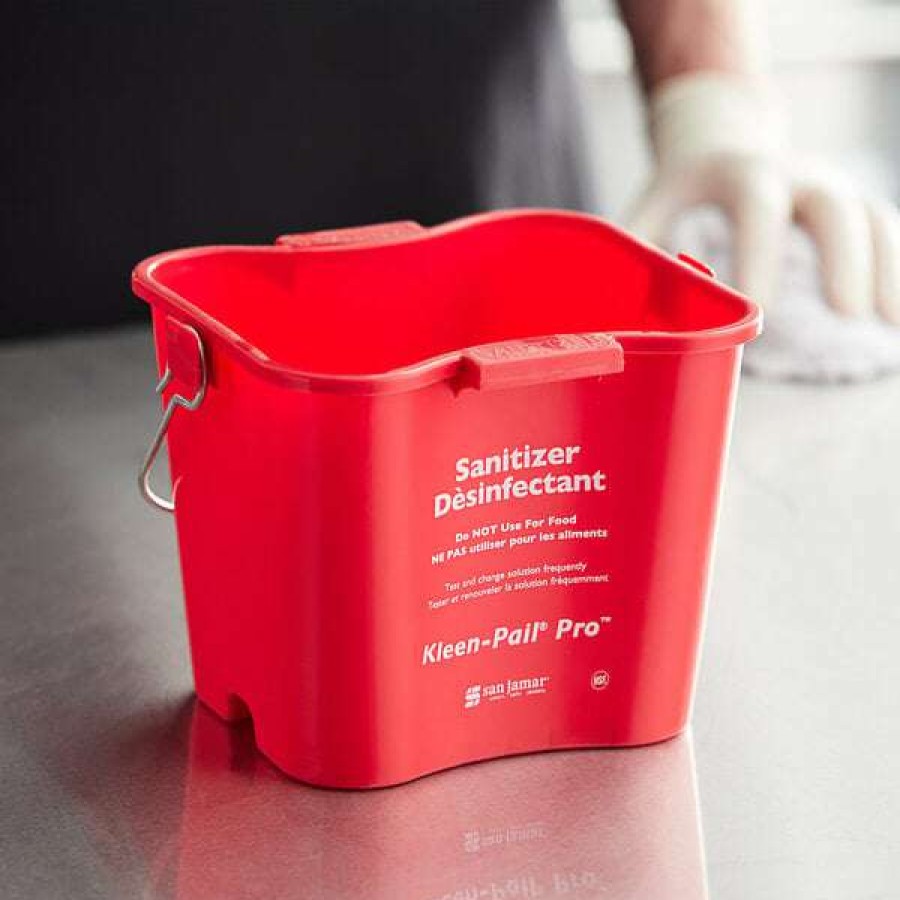 Cleaning Tools & Supplies * | San Jamar Kpp97Rd 3 Qt. Red Sanitizing Kleen-Pail Pro