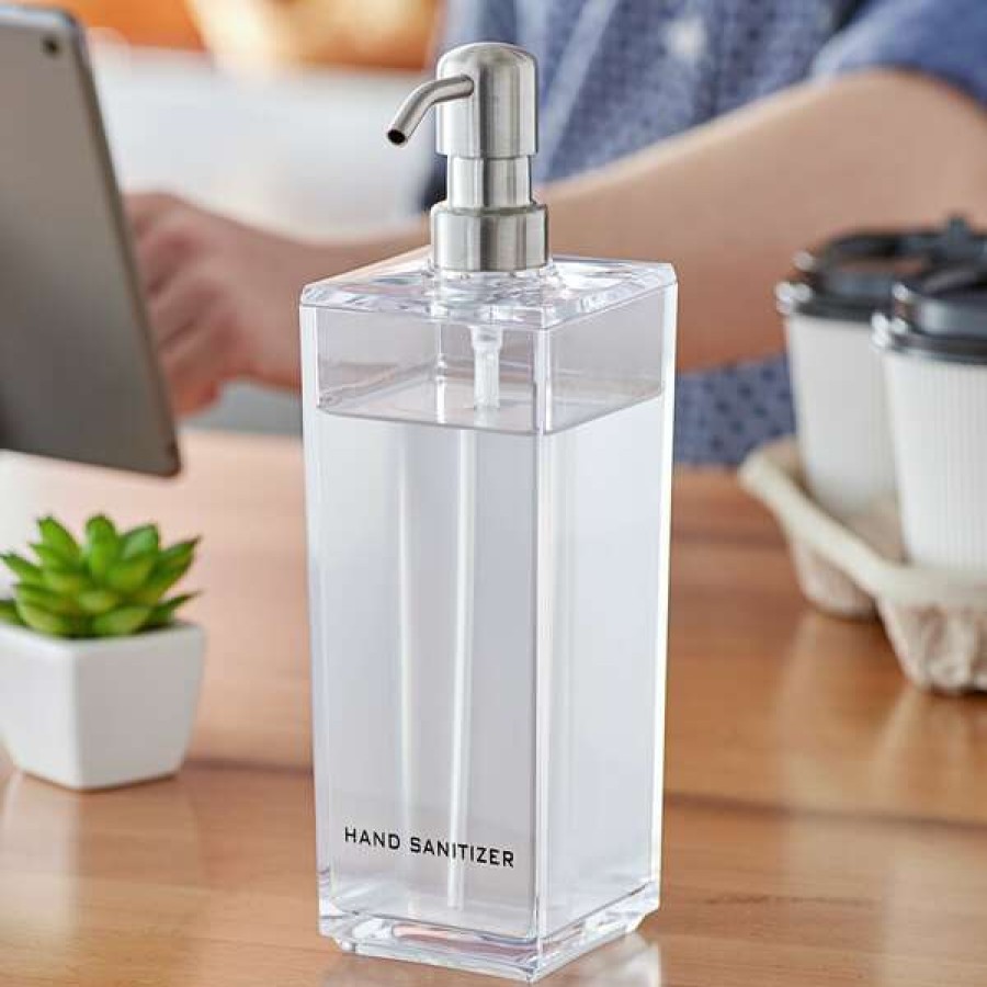 Hand Soap And Sanitizer * | American Metalcraft Dpps24 24 Oz. Clear Plastic Square Refillable Hand Sanitizer Dispenser With Silkscreen And Stainless Steel Pump