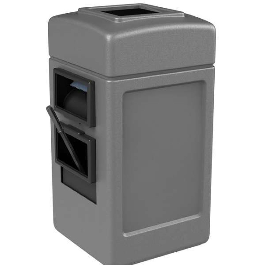 Cleaning Tools & Supplies * | Commercial Zone 755103 28 Gallon Islander Series Gray Harbor Square 1 Waste Container With Towel Dispenser, Squeegee, And Windshield Wash Station