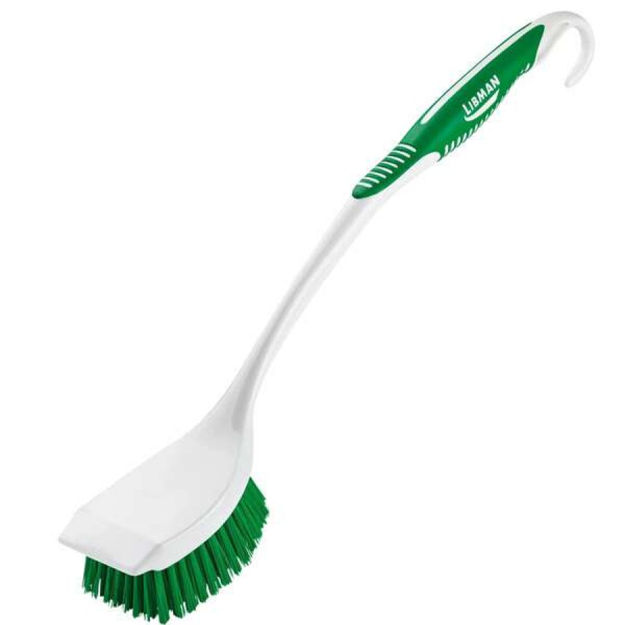 Cleaning Tools & Supplies * | The Libman Company Libman 10 White Long Handle Scrub / Utility Brush With Scraper Edge 6/Pack