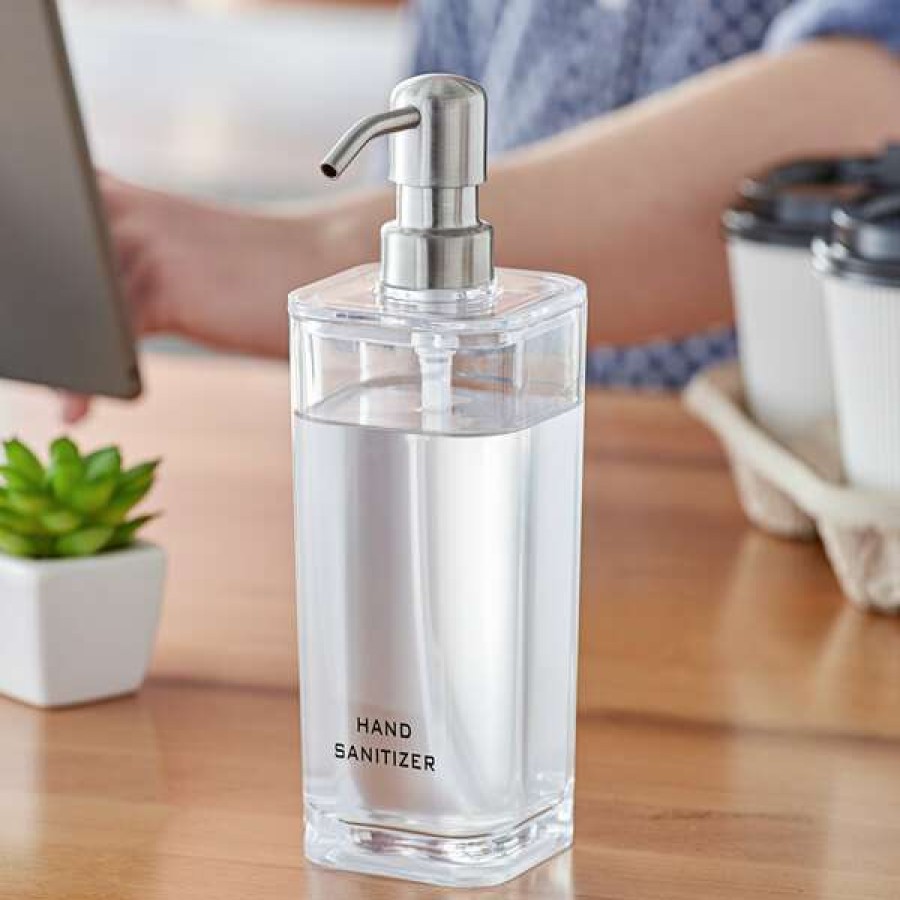 Hand Soap And Sanitizer * | American Metalcraft Dps17 17 Oz. Clear Plastic Square Refillable Hand Sanitizer Dispenser With Silkscreen And Stainless Steel Pump