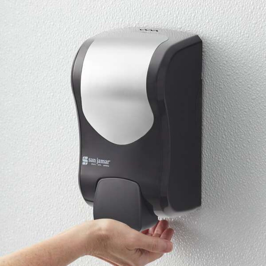 Hand Soap And Sanitizer * | San Jamar Sf970Bkss Summit Rely Black Manual Foam Hand Soap And Sanitizer Dispenser 5 3/16 X 4 X 8 7/8